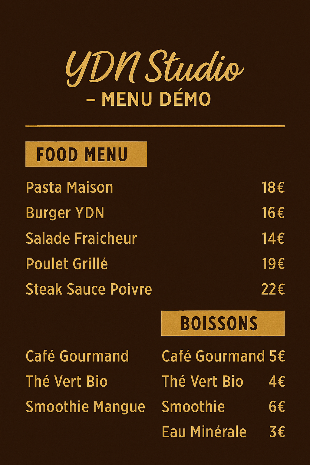 Création de menus pour restaurants